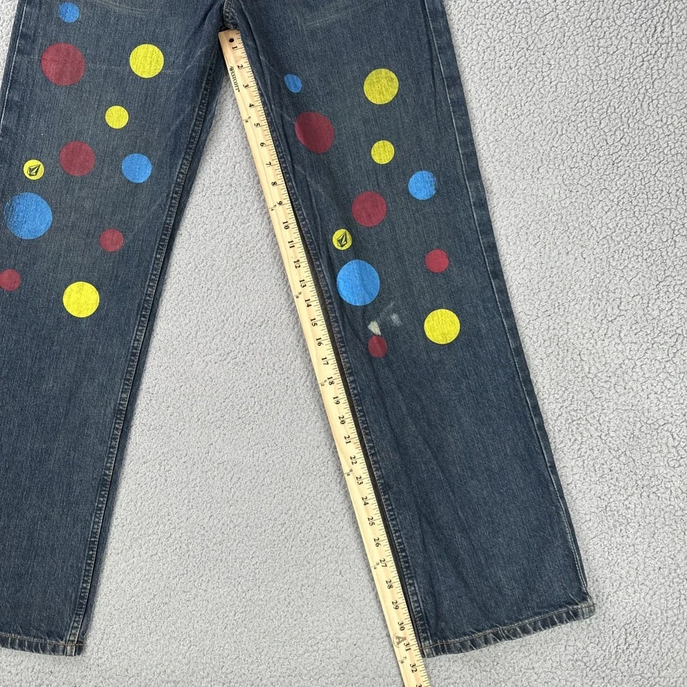 VTG Y2K Volcom Black Bart Button Fly Jeans Men 30x32 Blue Straight Leg Painted